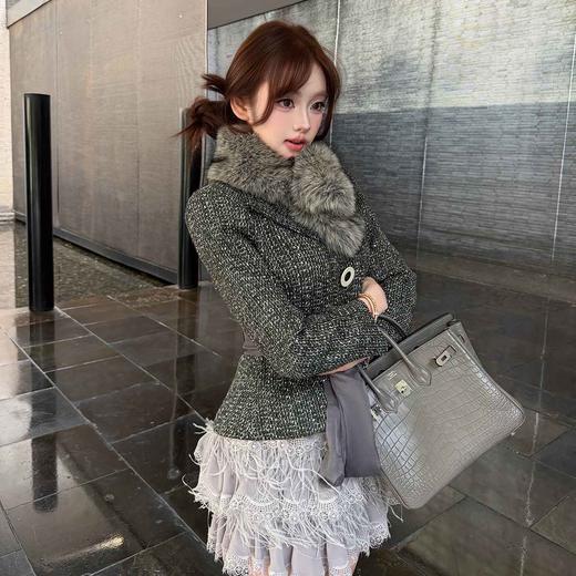 LIN BOUTIQUE 法式老钱名媛风 羽毛流苏半身裙+加厚收腰绗棉外套 商品图0