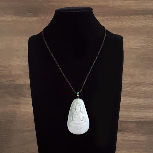 【天然正品】A货翡翠天然精品无纹裂冰种老坑种白色观音牌造型翡翠（吉祥、平安）吊坠项链吊坠：67.6*41.4*5.8MM （皆取最大值）中性061125NJM12 商品图8