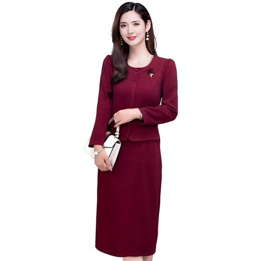 QYM 25AS29假两件连衣裙妈妈款修身显瘦气质拼接裙 商品图4