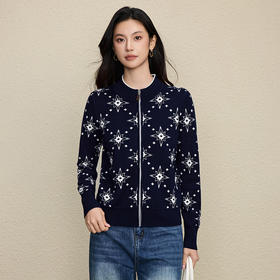 「自」全新升级【铂金会员284/天猫379/差价95】(14202)洛诗琳重工提花星星图案羊毛开衫2025秋冬立领拉链外套女