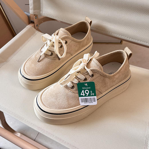 D111302反绒革鞋面秋冬新品女士橡胶底帆布鞋休闲板鞋 商品图2