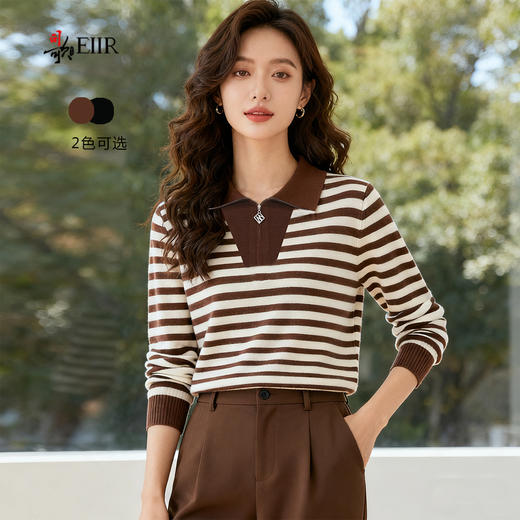 司歌条纹毛衣翻领套头衫秋冬女G92G3159 商品图0