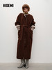 HIDEMI 进口美利奴羊毛撞色双面呢大衣圆领浴袍腰带长款外套 咖啡色撞燕麦米 商品缩略图0