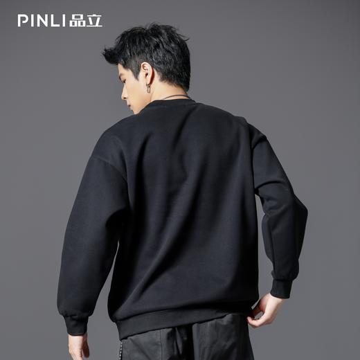 PINLI品立2025秋季新款宽松圆领拼料落肩套头卫衣青年上衣潮牌男B253109101 商品图2