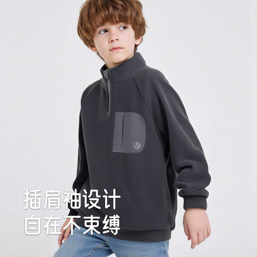 英氏儿童卫衣秋冬保暖舒适男童打底针织高领绒衫纯色休闲百搭简约 商品图3