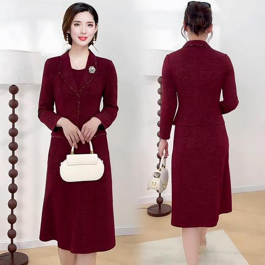 QYM 25AS16法式假两件连衣裙气质小西装婚宴连衣裙 商品图2