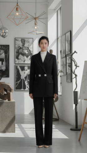 双排扣枪勃领收腰气质西服