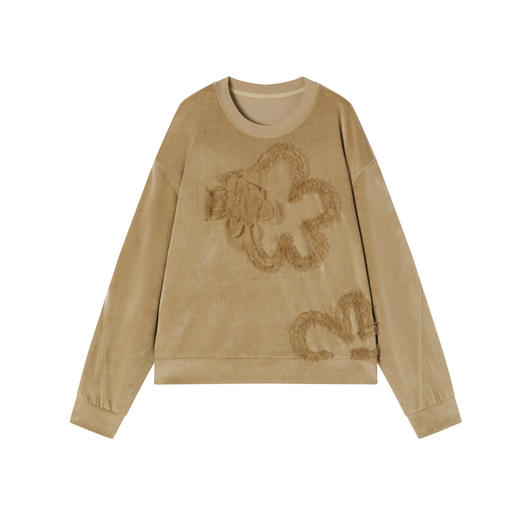 谜底短款卫衣长袖2025年冬季新品软糯斑驳绣花微落肩女254MV1502 商品图4