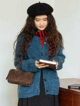 莫奈绒雾 无缝一体26支纯羊毛拉毛开衫FCF3WSC138