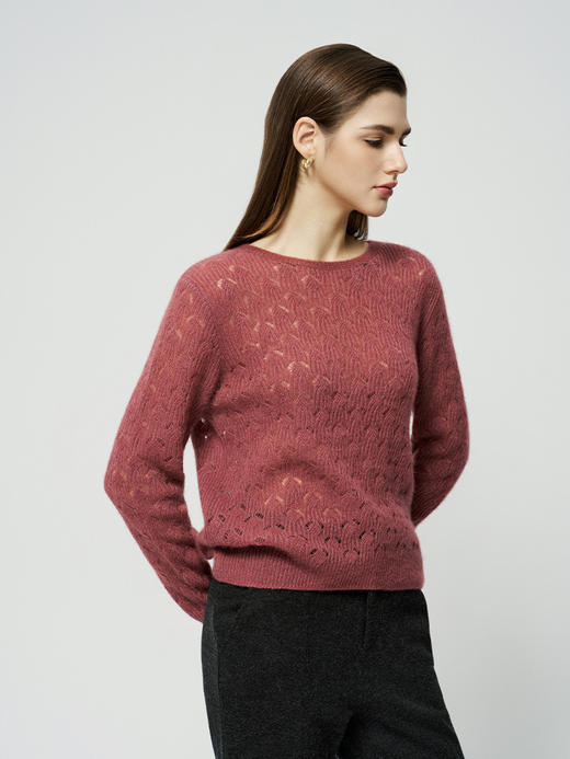 【羊绒+桑蚕丝镂空套衫】羊绒世家25年秋冬新品女士圆领羊绒镂空针织套衫 商品图2