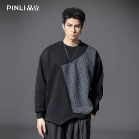 PINLI品立新款设计感拼料宽松卫衣男小众不规则长袖上衣B253109102