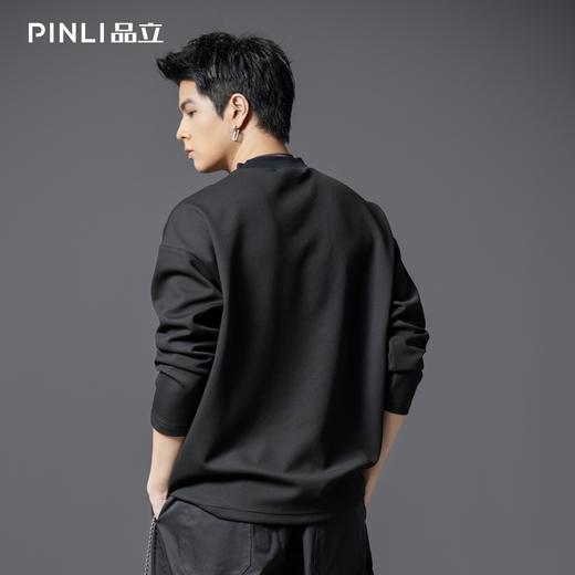PINLI品立春季新款男士宽松立领亮片织带长袖T恤上衣体恤潮牌B253111106 商品图2