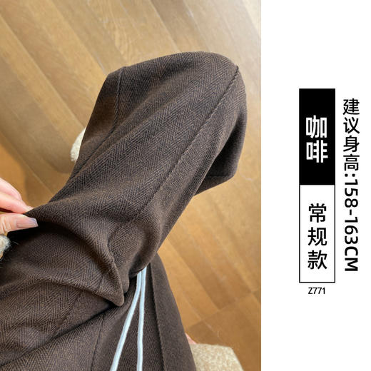 【人字纹毛呢阔腿裤】新款秋冬季 加绒休闲小个子高个子羊毛窄版直筒裤 商品图10