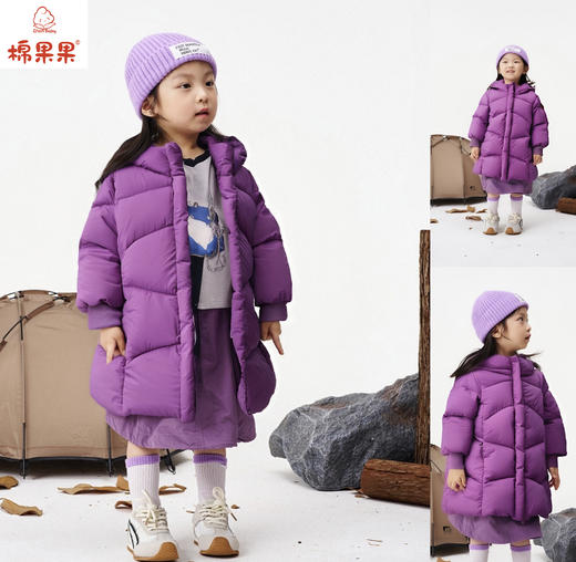 棉果果冬季新品女童涤丝纺羽绒保暖加厚紫色长款羽绒服M422102925605 商品图0