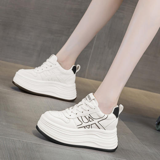 9公分小白鞋韩版内增高，松糕板鞋轻便厚底休闲女鞋AM-528 商品图1