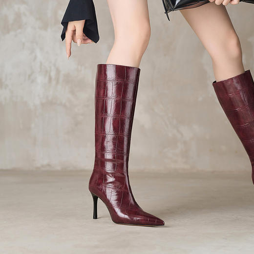 【预售7天】秋冬新款性感真皮尖头细跟长靴女时尚百搭气质时装靴骑士靴FDJ&YC-595 商品图1