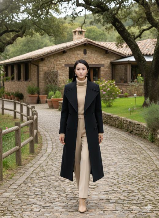 大翻驳领双排扣收腰大衣 商品图0