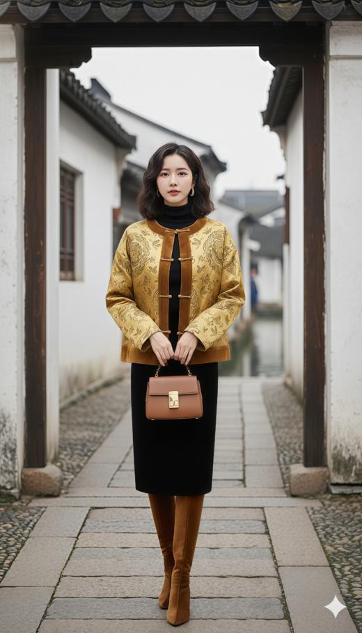 圆领门襟宽边拼色夹羊驼绒棉衣 商品图0