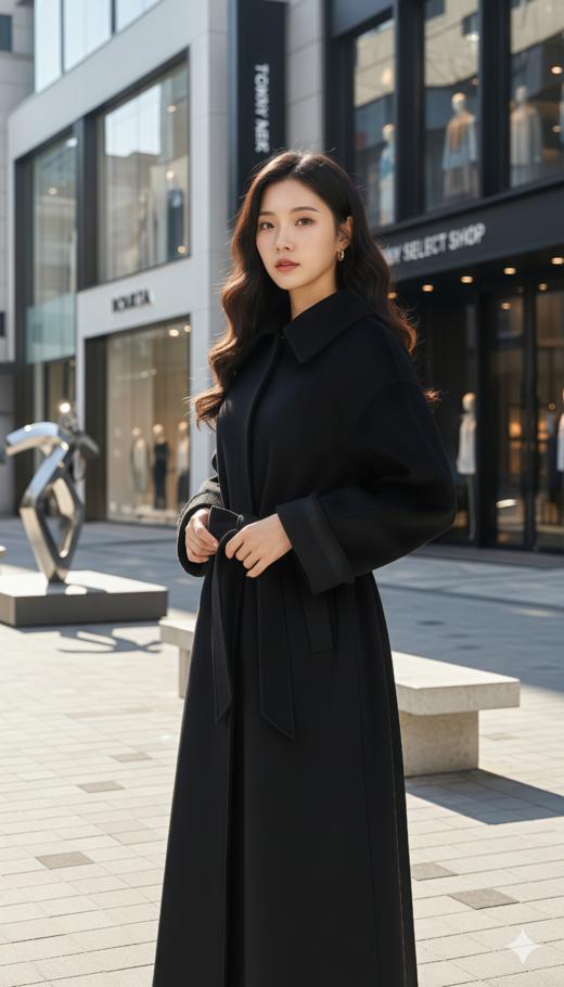 落肩宽松袖拼接廓形风衣（附腰带） 商品图0