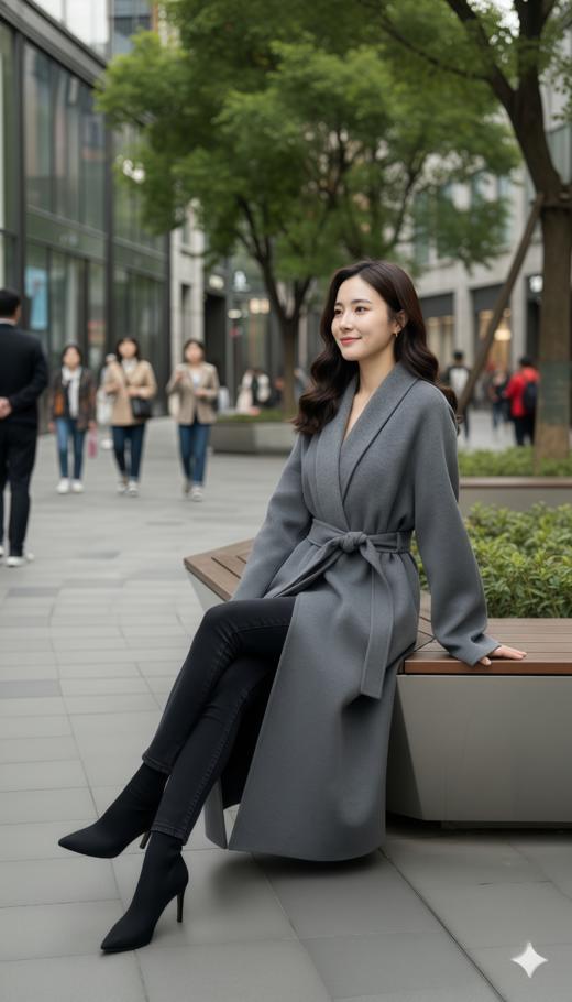 大翻领后背褶子双面手工大衣（附腰带） 商品图3