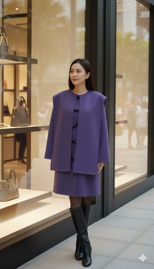 围巾款插肩袖双面手工中长款大衣 商品图2