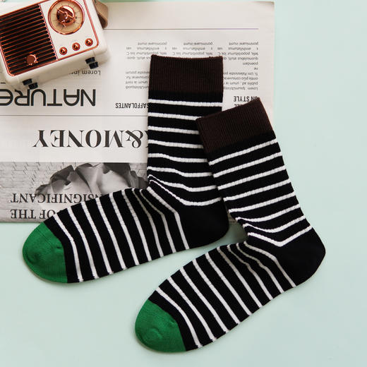 【任选3双59元】女士时尚彩条棉袜中长筒棉袜【1双装 2522507】 商品图2