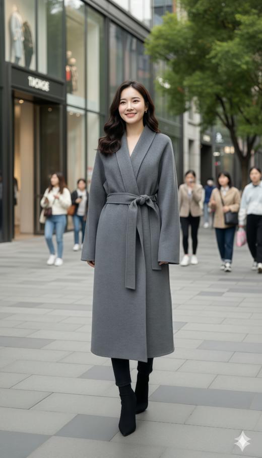 大翻领后背褶子双面手工大衣（附腰带） 商品图4