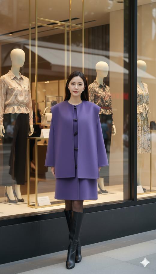 围巾款插肩袖双面手工中长款大衣 商品图0