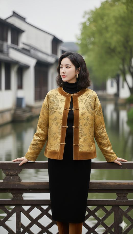 圆领门襟宽边拼色夹羊驼绒棉衣 商品图2