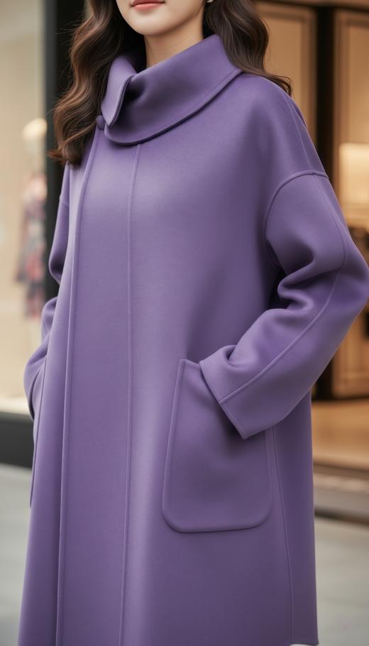 慵懒复古翻领围巾款斗篷双面手工大衣 商品图4