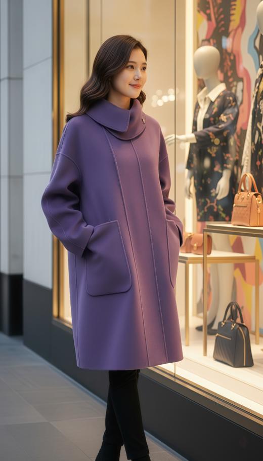 慵懒复古翻领围巾款斗篷双面手工大衣 商品图1