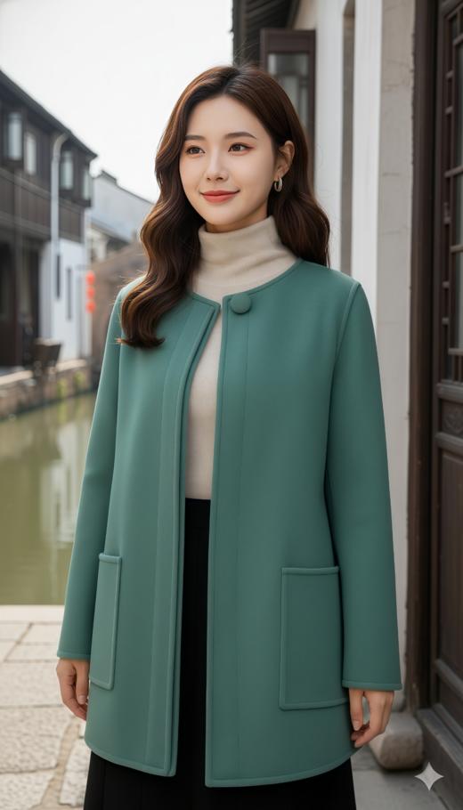 圆领门襟造型茧型极简短款双面手工大衣 商品图3