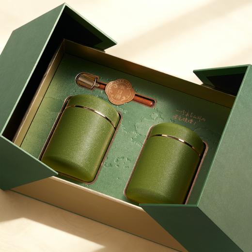 双开门礼盒【2不锈钢罐+1勺 绿色 约装3~4两左右】68元一套/10套一箱 商品图3