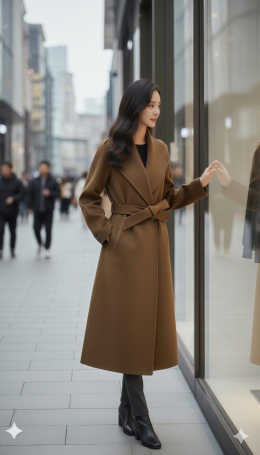 廓形翻领肩造型长款大衣（附腰带） 商品图3