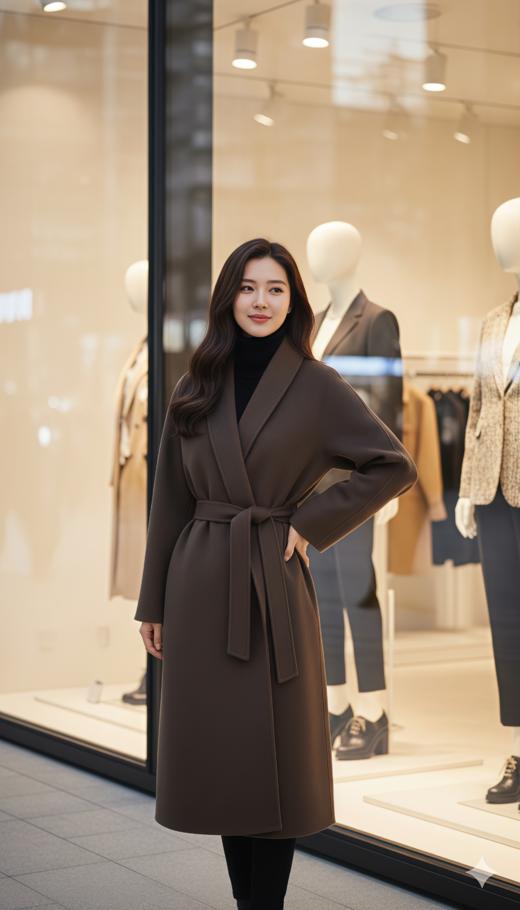 大翻领后背褶子双面手工大衣（附腰带） 商品图2