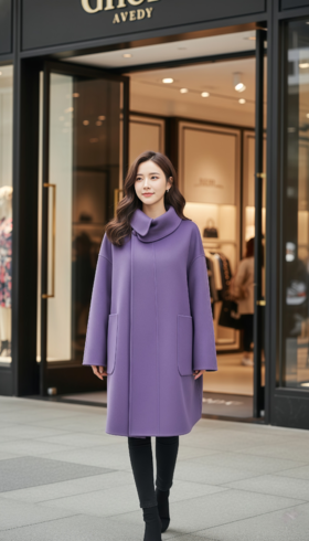 慵懒复古翻领围巾款斗篷双面手工大衣