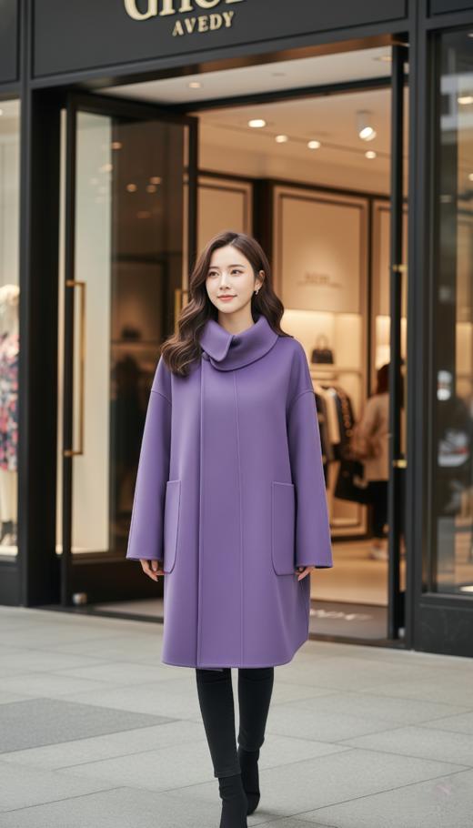 慵懒复古翻领围巾款斗篷双面手工大衣 商品图0