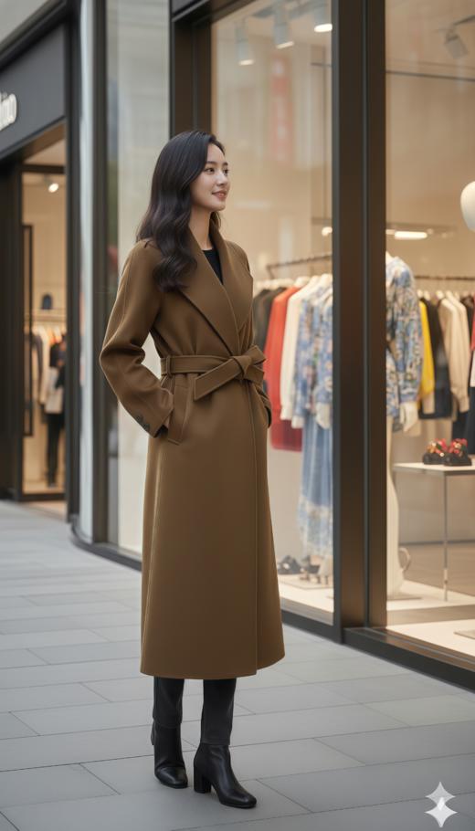 廓形翻领肩造型长款大衣（附腰带） 商品图2