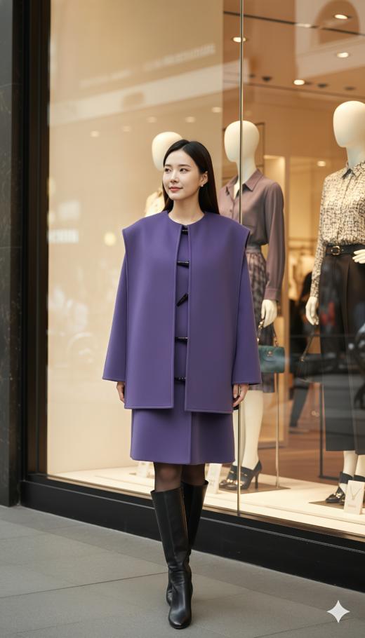 围巾款插肩袖双面手工中长款大衣 商品图1