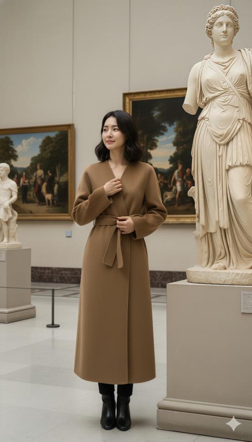 AG同款无领收腰女神款双面手工大衣（附腰带） 商品图1