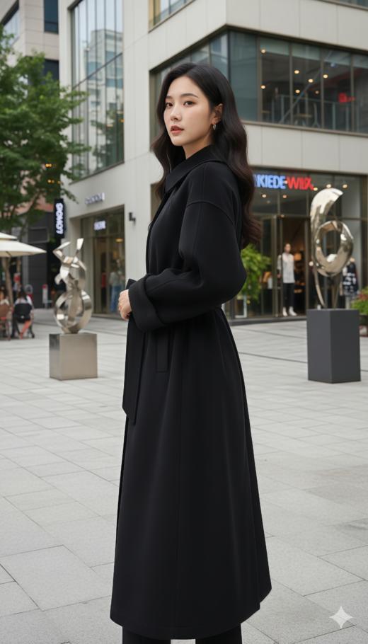 落肩宽松袖拼接廓形风衣（附腰带） 商品图1