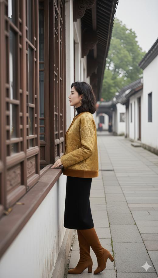 圆领门襟宽边拼色夹羊驼绒棉衣 商品图5