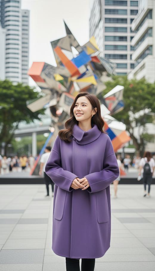 慵懒复古翻领围巾款斗篷双面手工大衣 商品图3