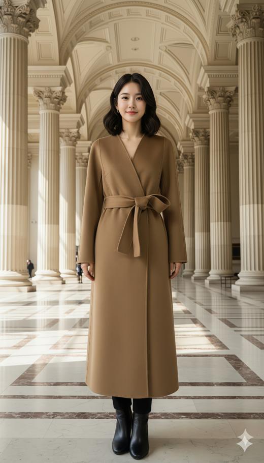 AG同款无领收腰女神款双面手工大衣（附腰带） 商品图0