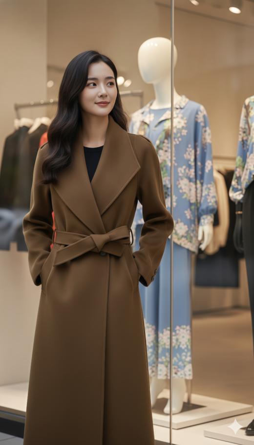 廓形翻领肩造型长款大衣（附腰带） 商品图4