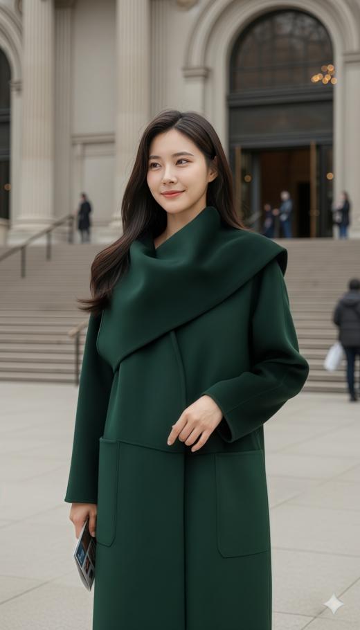 休闲版型撞色围巾款无领双面手工大衣 商品图2