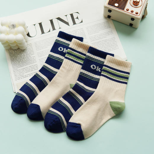 【2双装】【5-7岁】儿童四季棉袜中长筒AB棉袜中童条纹袜子【6双6折 2523205】 商品图0