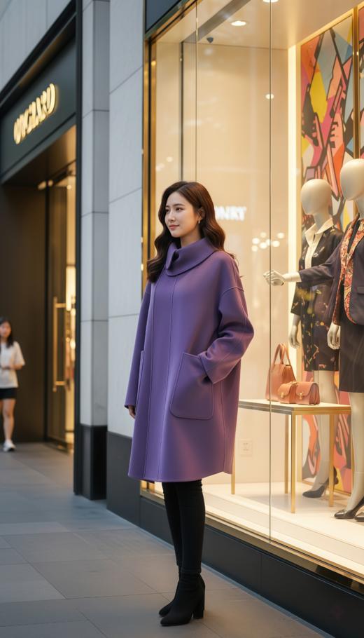 慵懒复古翻领围巾款斗篷双面手工大衣 商品图2