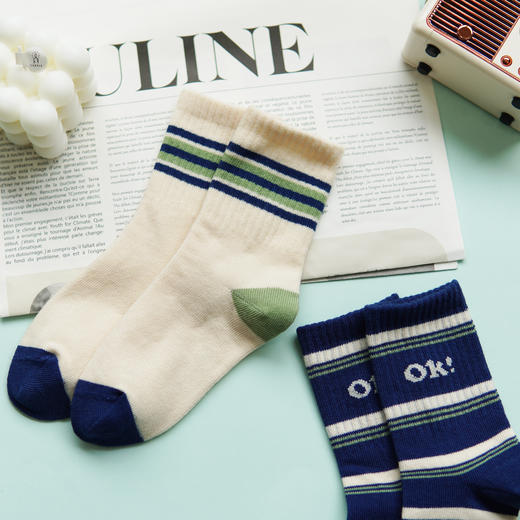 【2双装】【5-7岁】儿童四季棉袜中长筒AB棉袜中童条纹袜子【6双6折 2523205】 商品图3