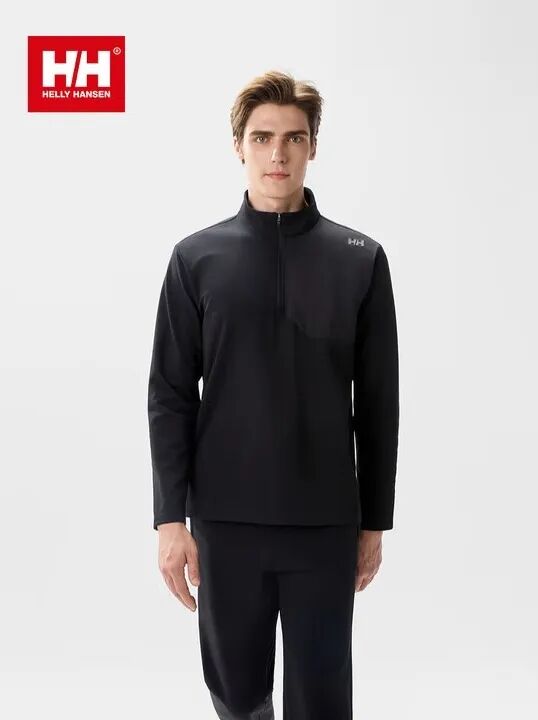 HH男款运动舒适内里加绒保暖半拉链长袖抓绒衣